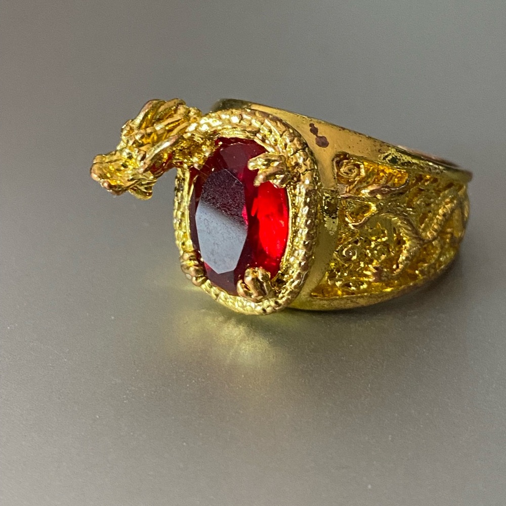 Gold Dragon Ring with Red Gemstone